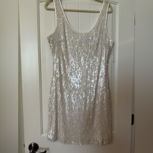 White House Black Market White Sequin Dress Size 14